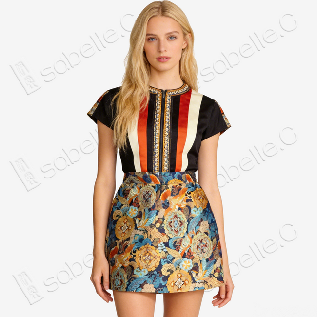 Song Brocade High-Waist Mini Skirt