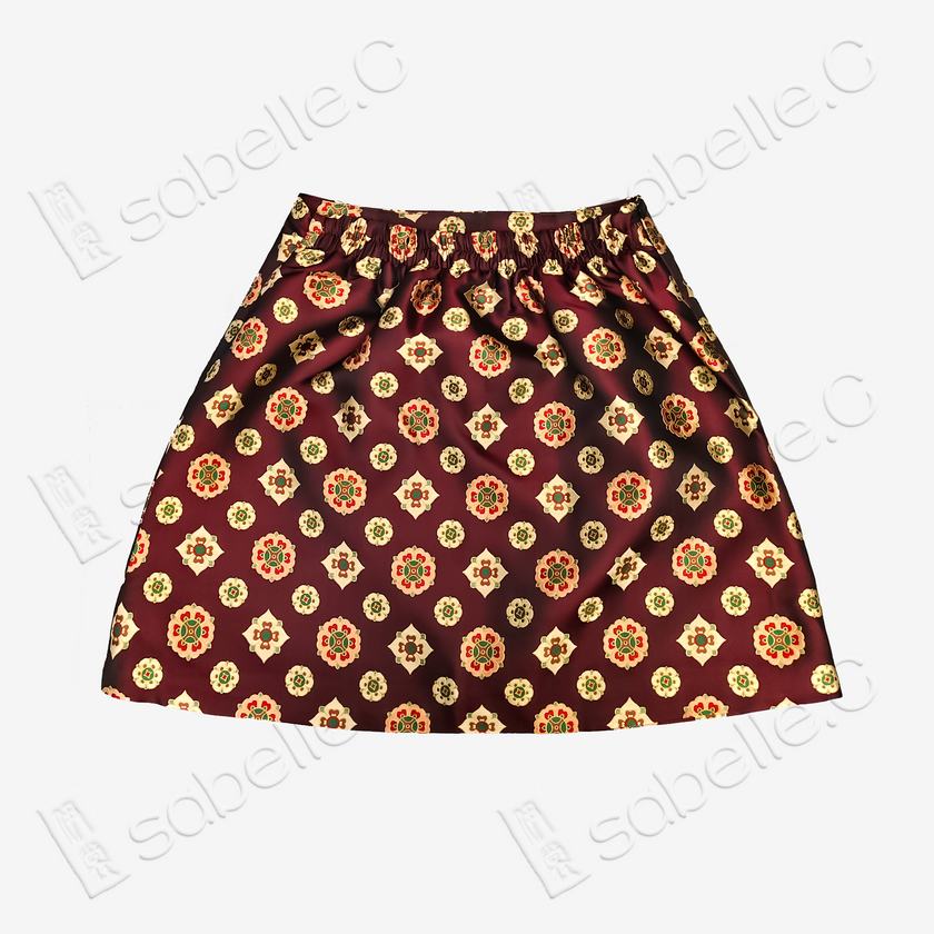 Song Brocade High-Waist Mini Skirt (Elastic Waist)