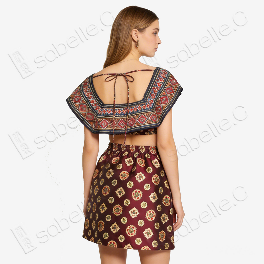 Song Brocade High-Waist Mini Skirt (Elastic Waist)