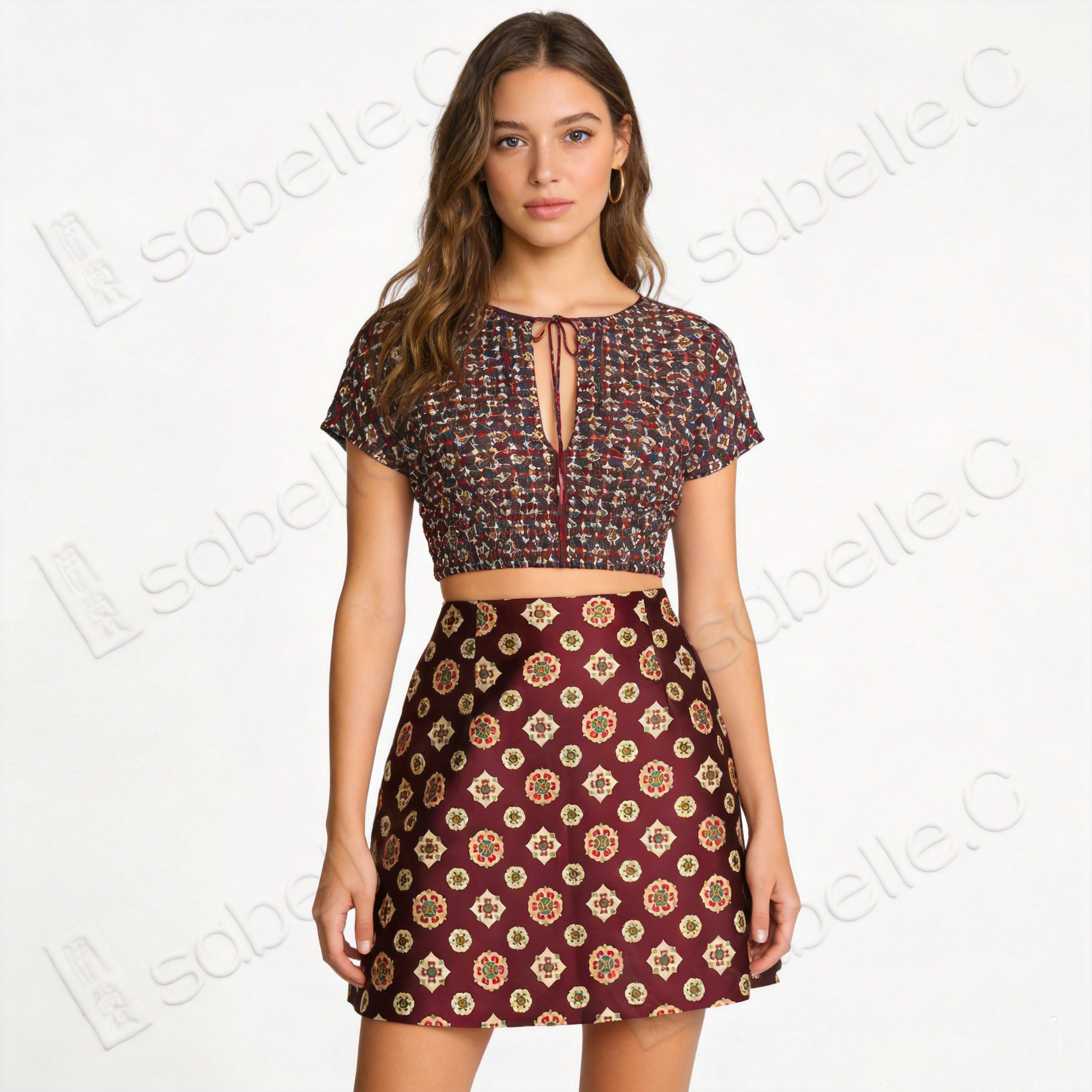 Song Brocade High-Waist Mini Skirt (Elastic Waist)