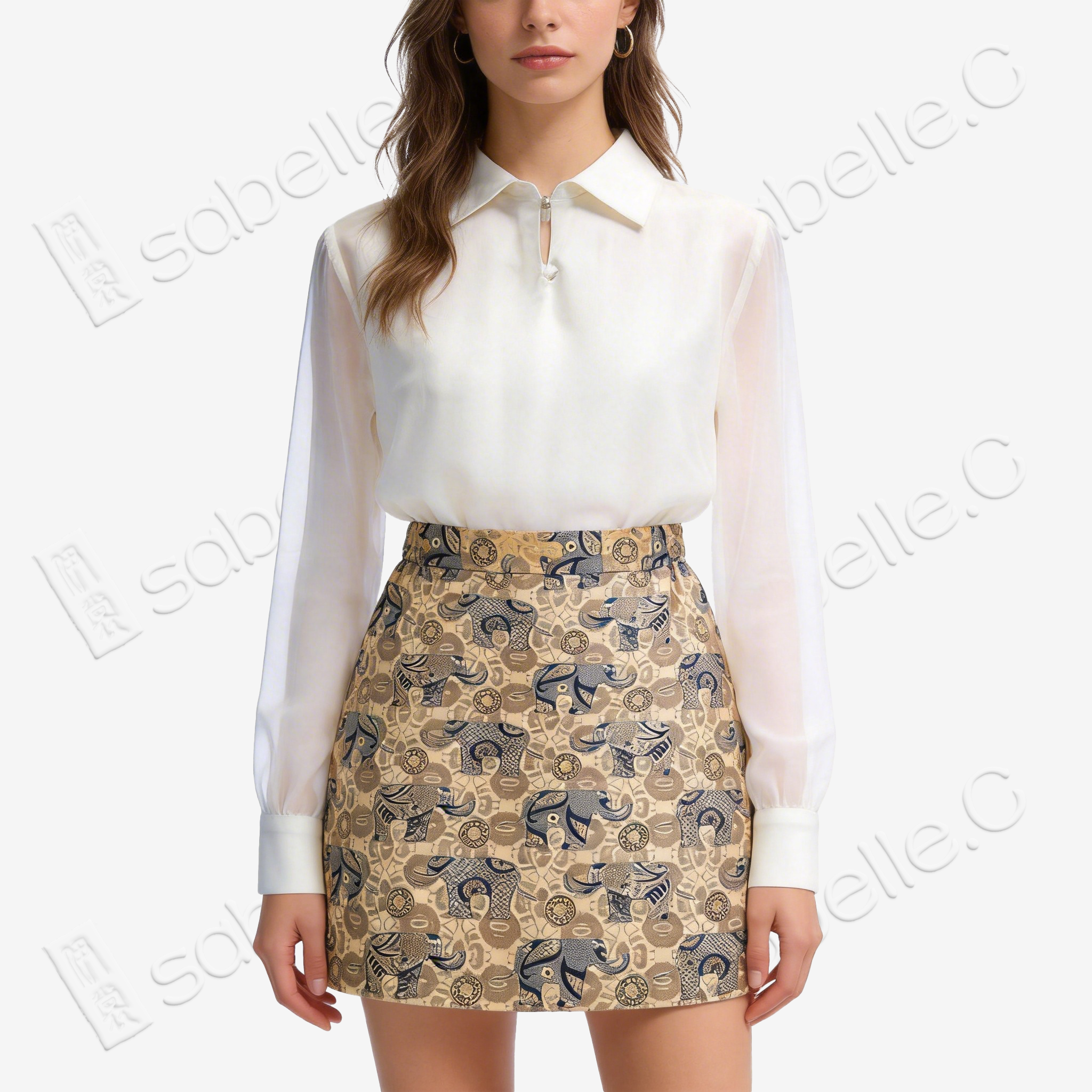Song Brocade High-Waist Mini Skirt (Elastic Waist)