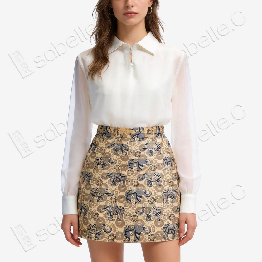 Song Brocade High-Waist Mini Skirt (Elastic Waist)