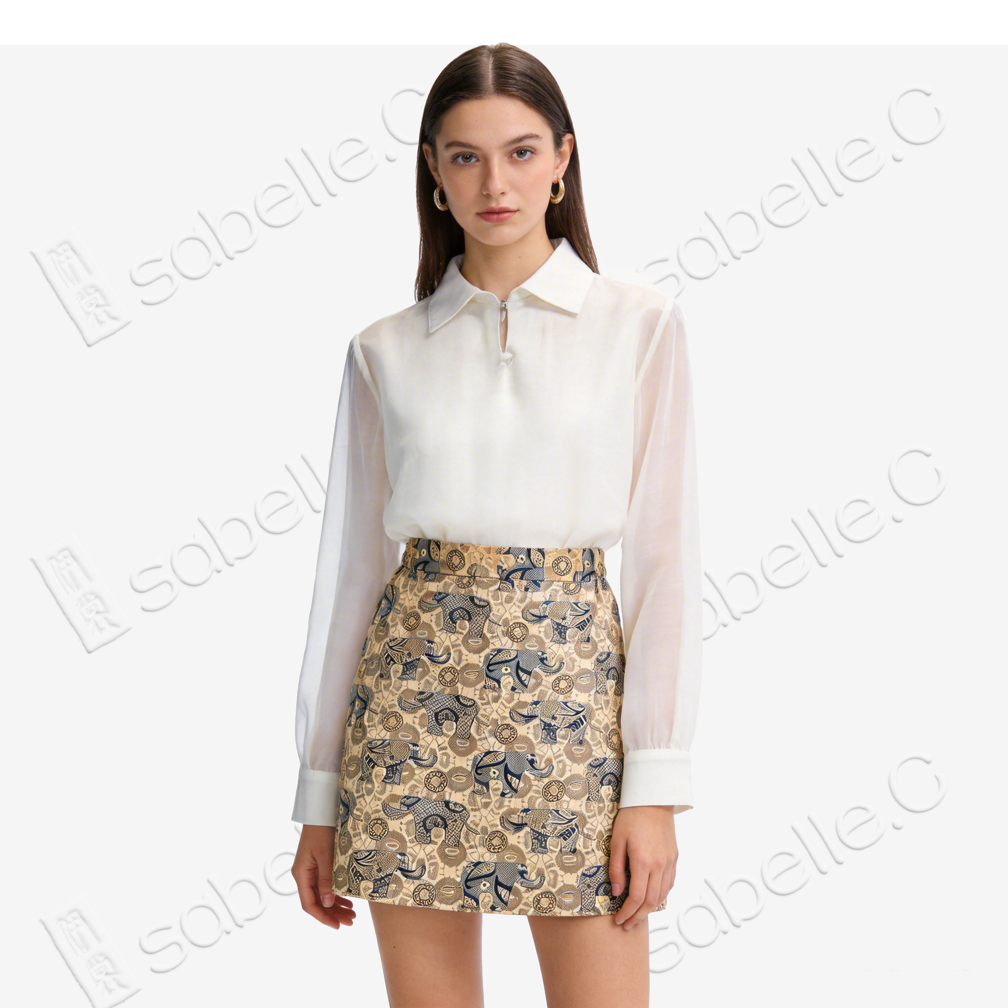 Song Brocade High-Waist Mini Skirt (Elastic Waist)