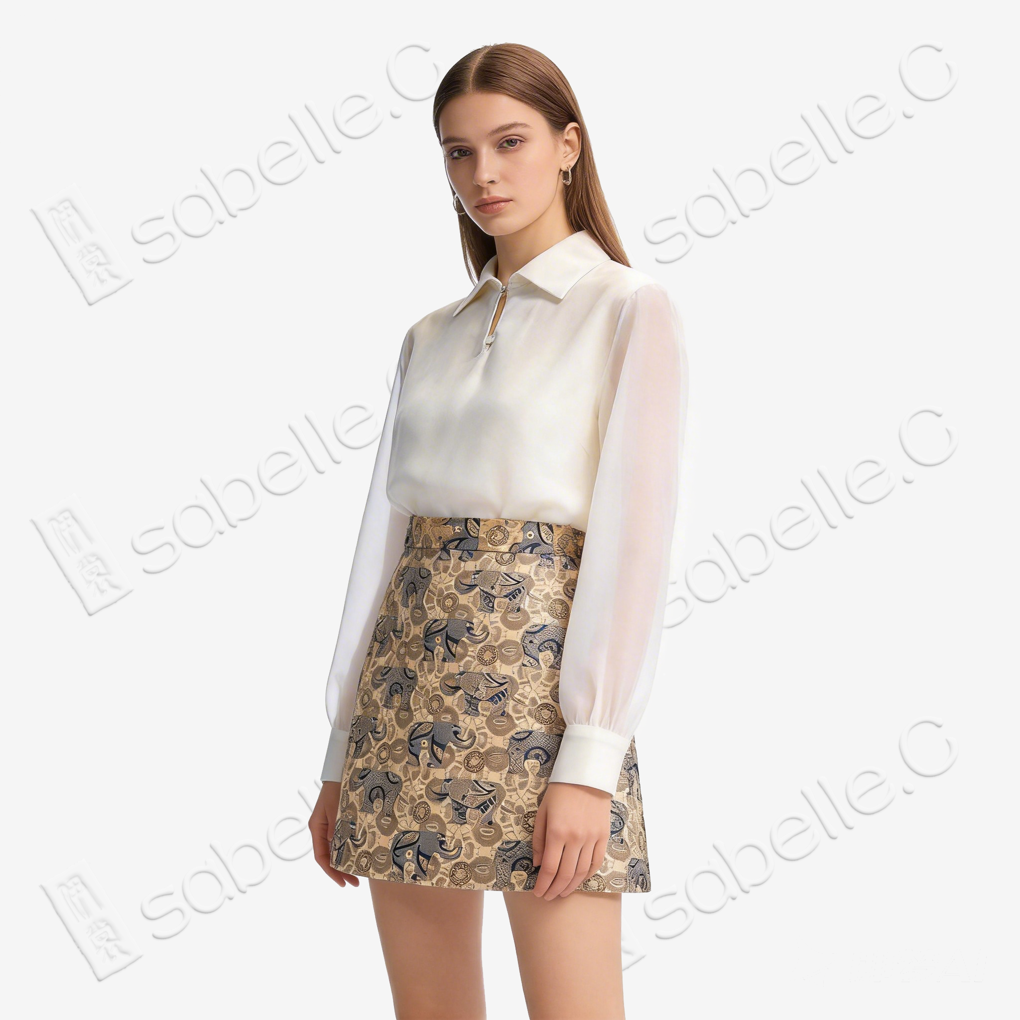 Song Brocade High-Waist Mini Skirt (Elastic Waist)