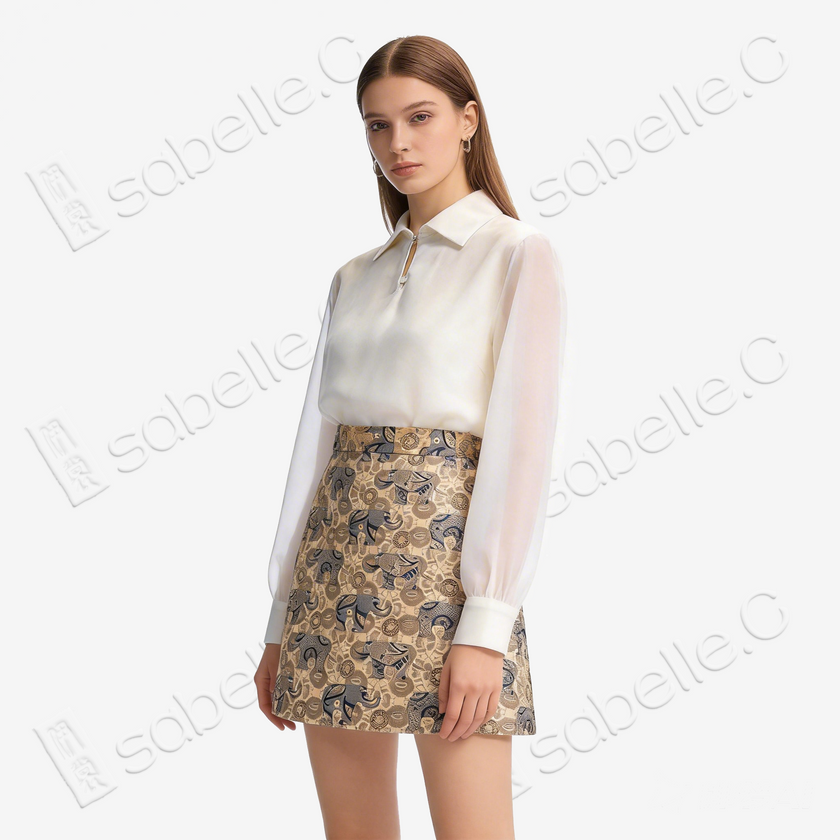 Song Brocade High-Waist Mini Skirt (Elastic Waist)