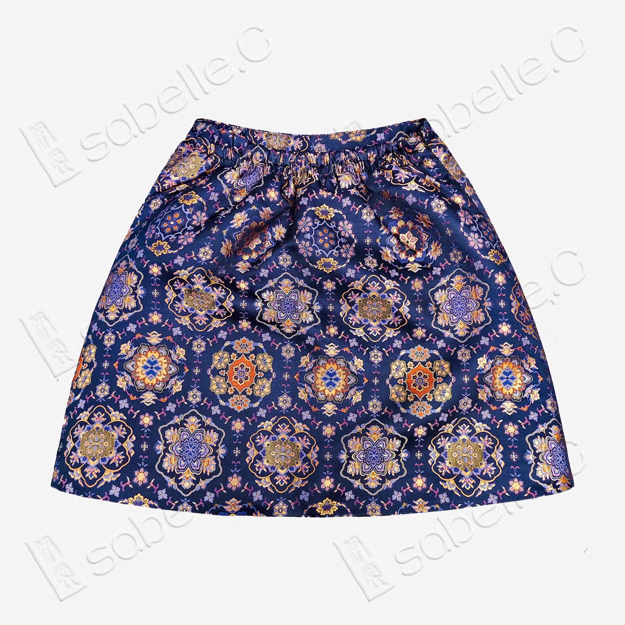 Song Brocade High-Waist Mini Skirt (Elastic Waist)