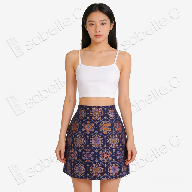 Song Brocade High-Waist Mini Skirt (Elastic Waist)