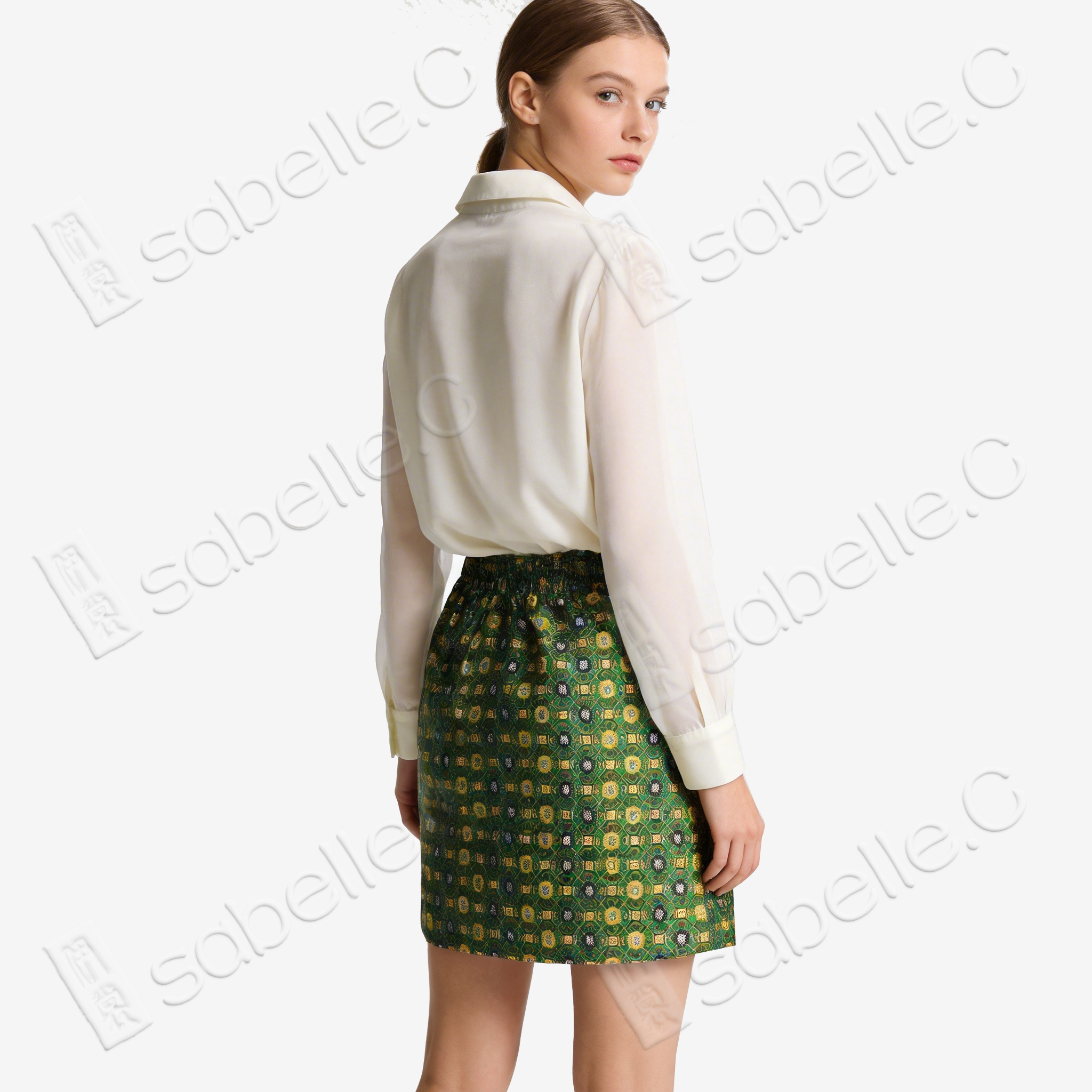 Song Brocade High-Waist Mini Skirt (Elastic Waist)