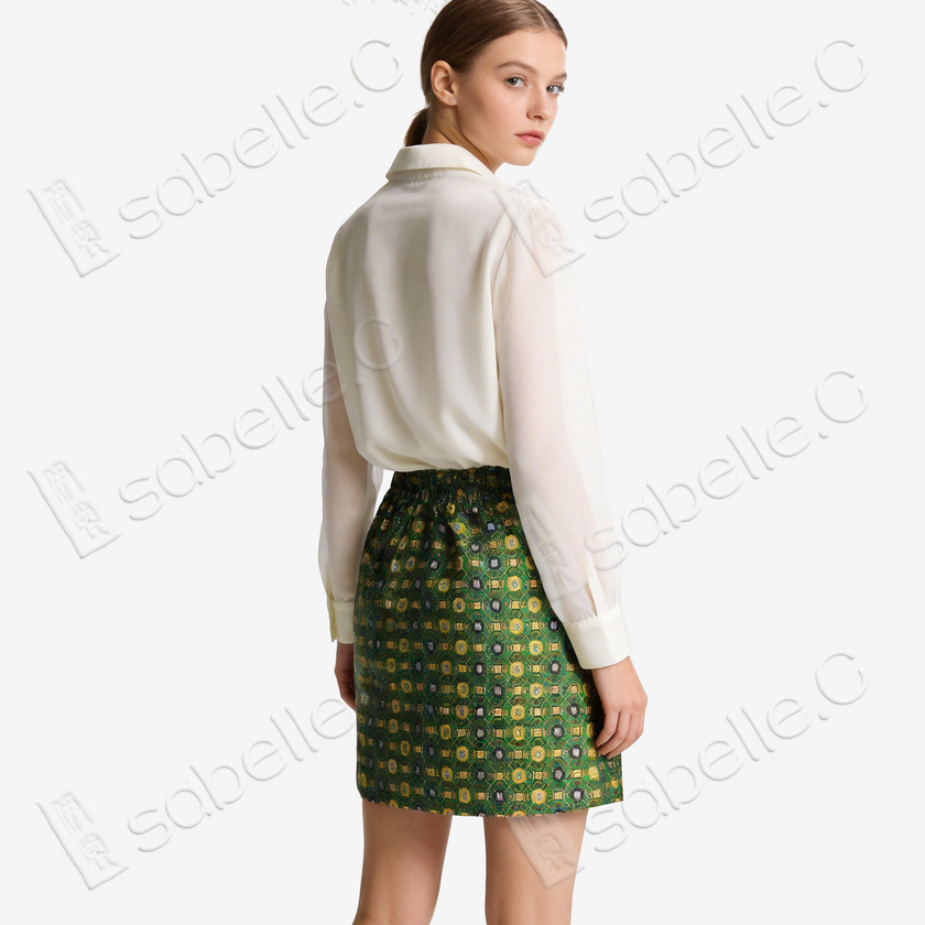 Song Brocade High-Waist Mini Skirt (Elastic Waist)