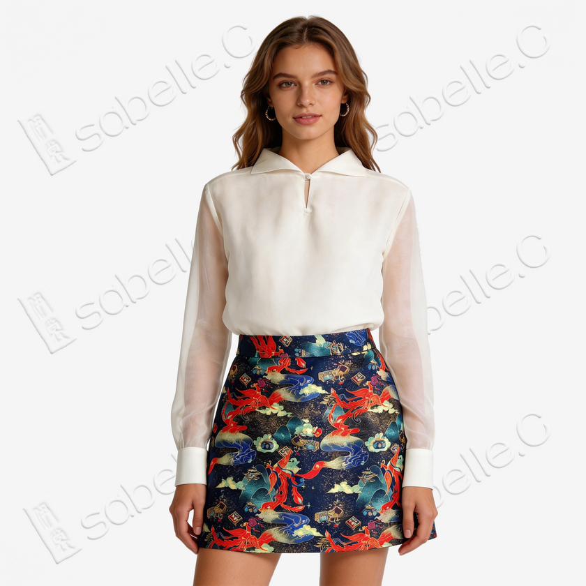 Song Brocade High-Waist Mini Skirt (Elastic Waist)