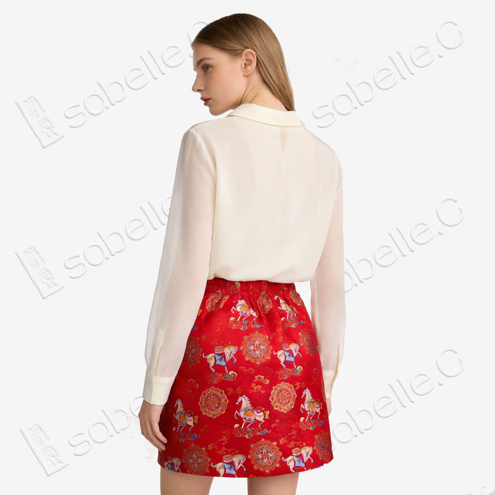 Song Brocade High-Waist Mini Skirt (Elastic Waist)