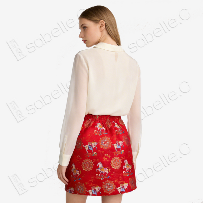 Song Brocade High-Waist Mini Skirt (Elastic Waist)