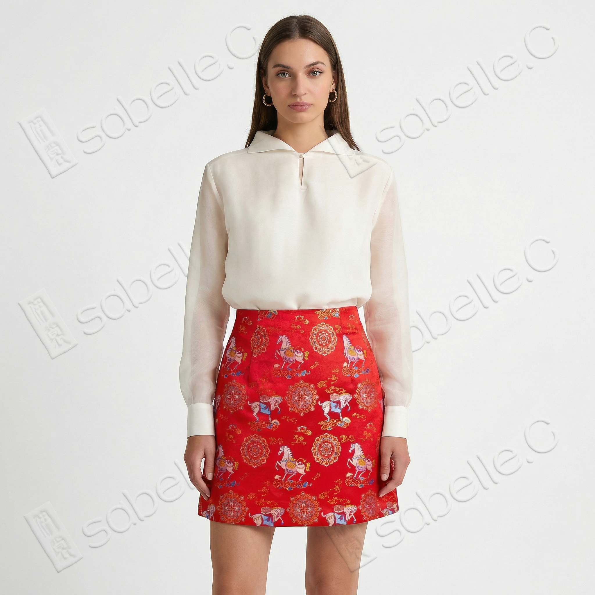 Song Brocade High-Waist Mini Skirt (Elastic Waist)