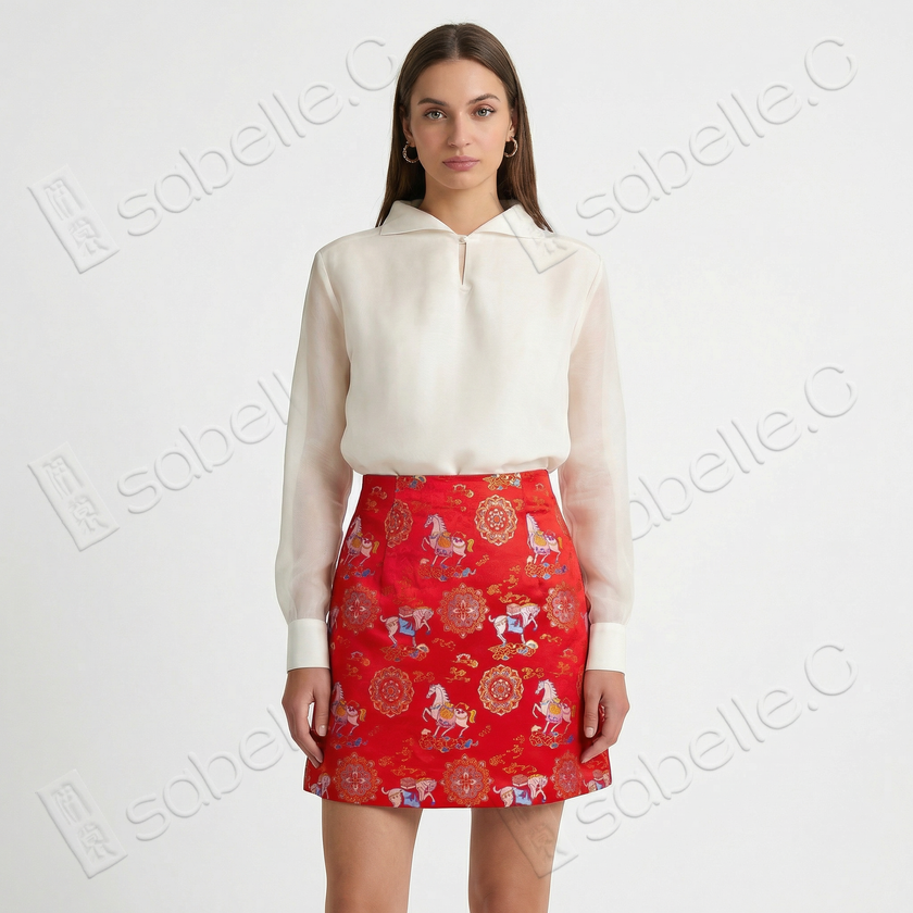 Song Brocade High-Waist Mini Skirt (Elastic Waist)