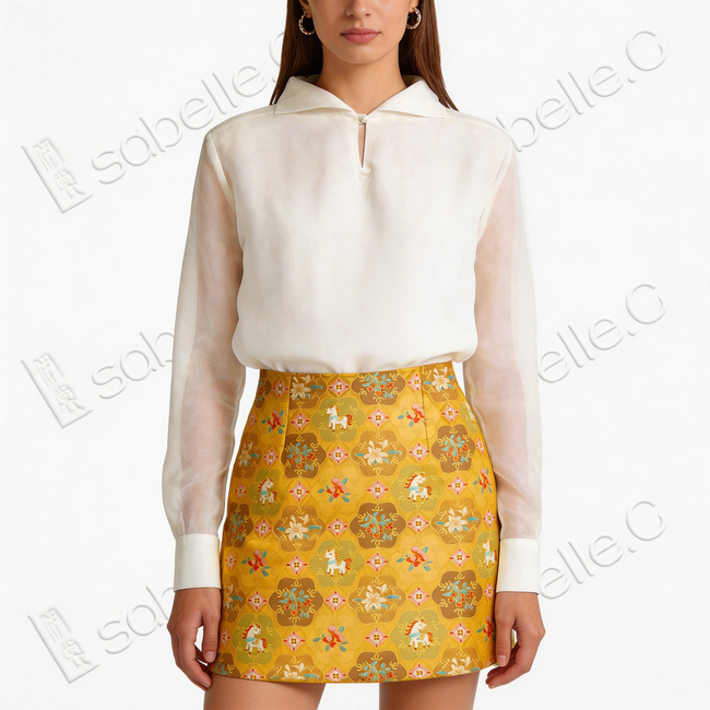 Song Brocade High-Waist Mini Skirt (Elastic Waist)