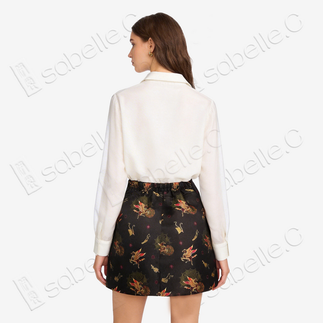 Song Brocade High-Waist Mini Skirt (Elastic Waist)