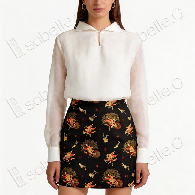 Song Brocade High-Waist Mini Skirt (Elastic Waist)