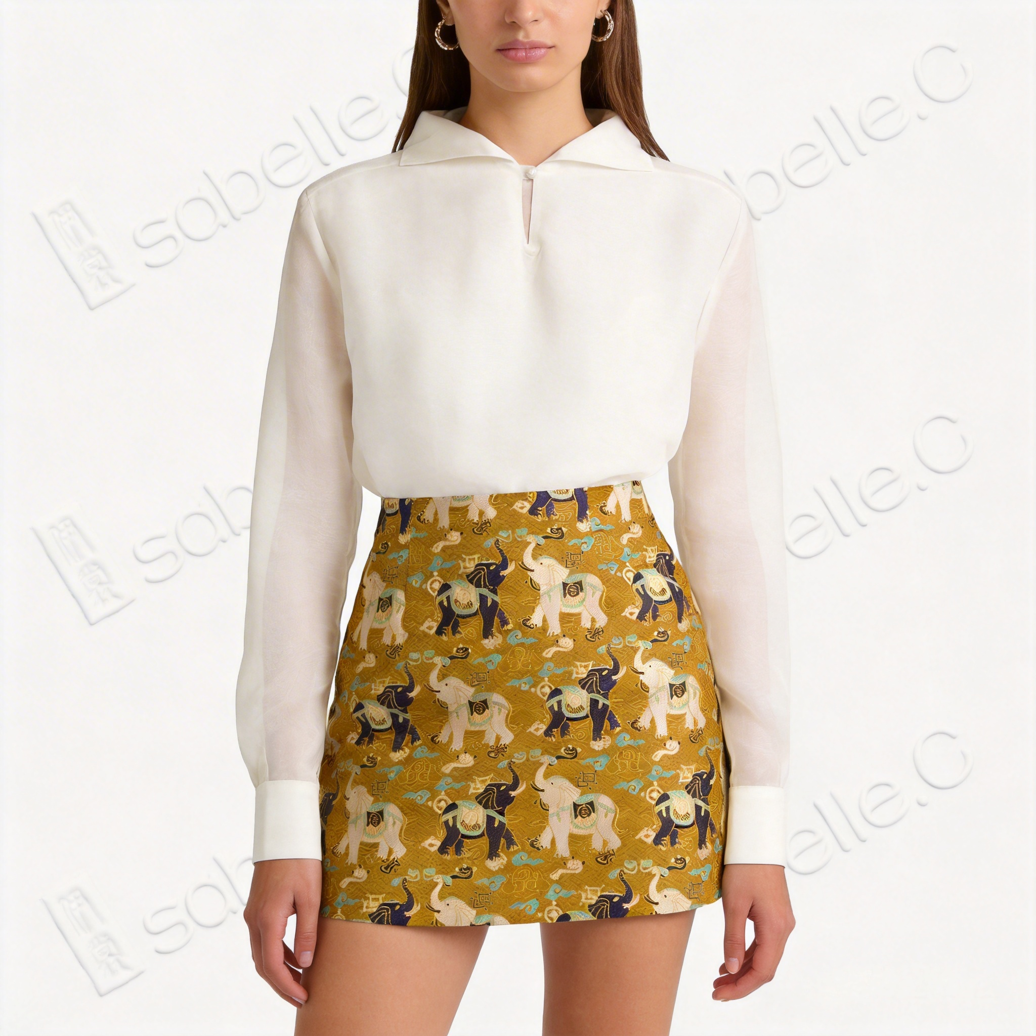 Song Brocade High-Waist Mini Skirt (Elastic Waist)