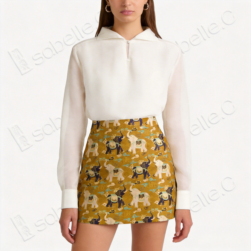 Song Brocade High-Waist Mini Skirt (Elastic Waist)