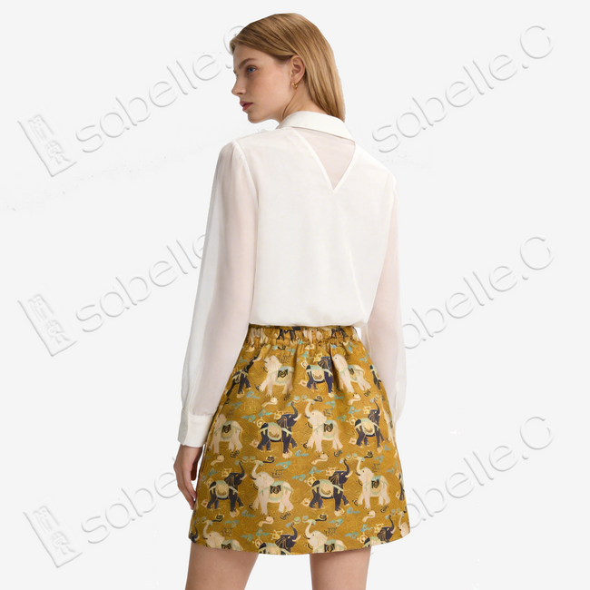 Song Brocade High-Waist Mini Skirt (Elastic Waist)