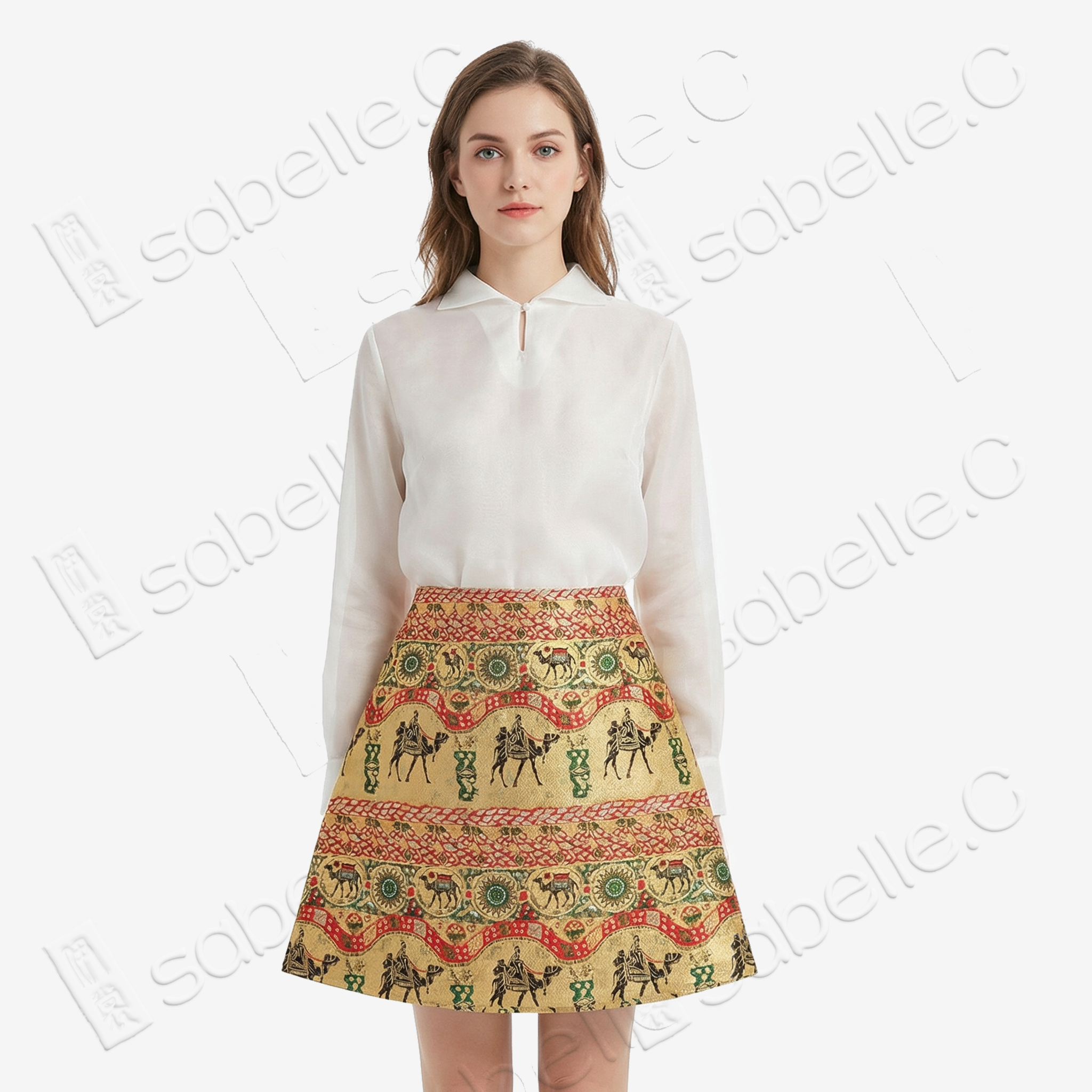 Song Brocade High-Waist Mini Skirt (Elastic Waist)
