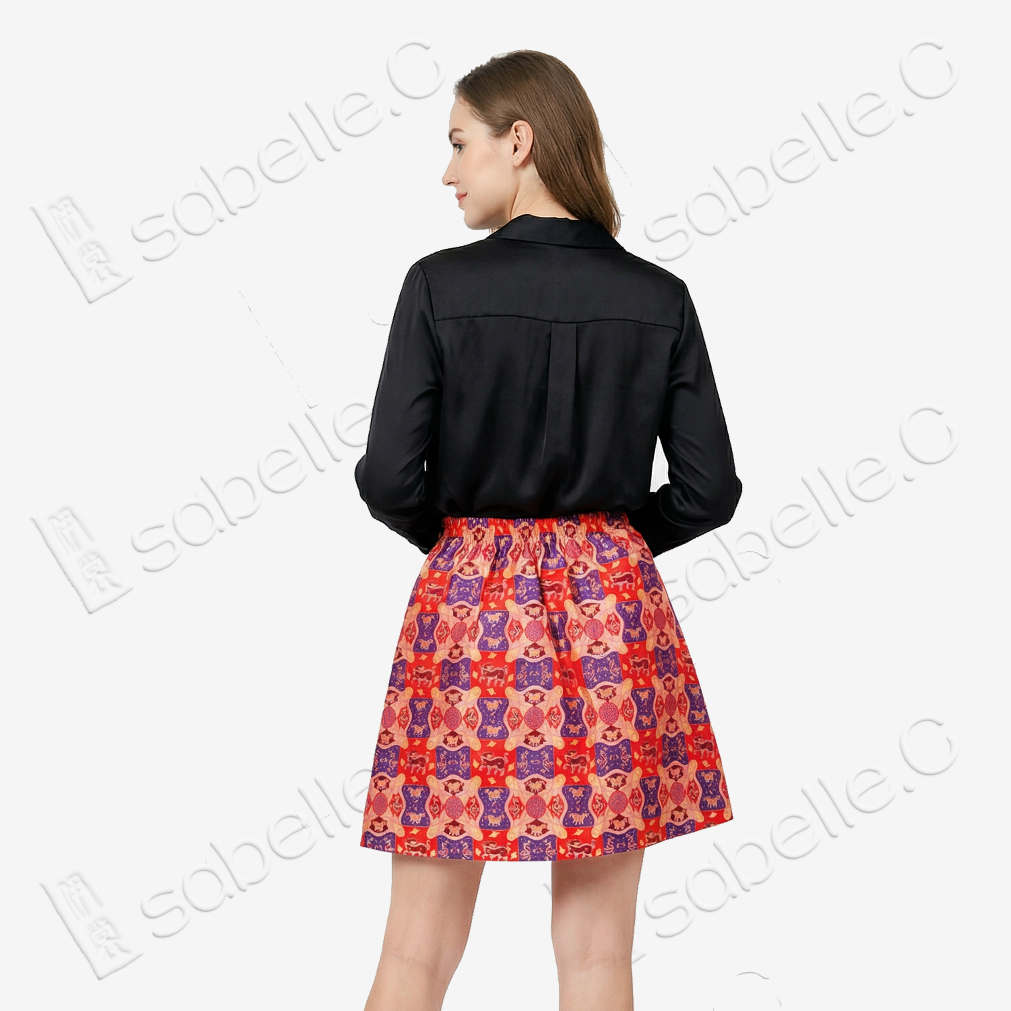 Song Brocade High-Waist Mini Skirt (Elastic Waist)