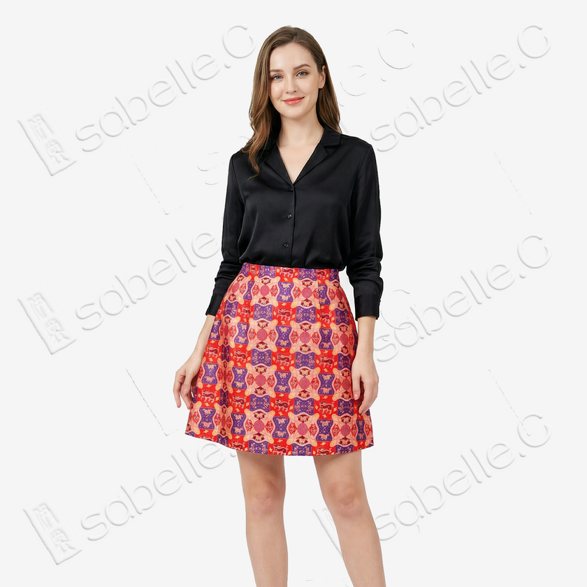 Song Brocade High-Waist Mini Skirt (Elastic Waist)