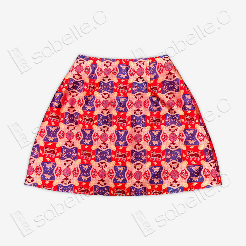 Song Brocade High-Waist Mini Skirt (Elastic Waist)