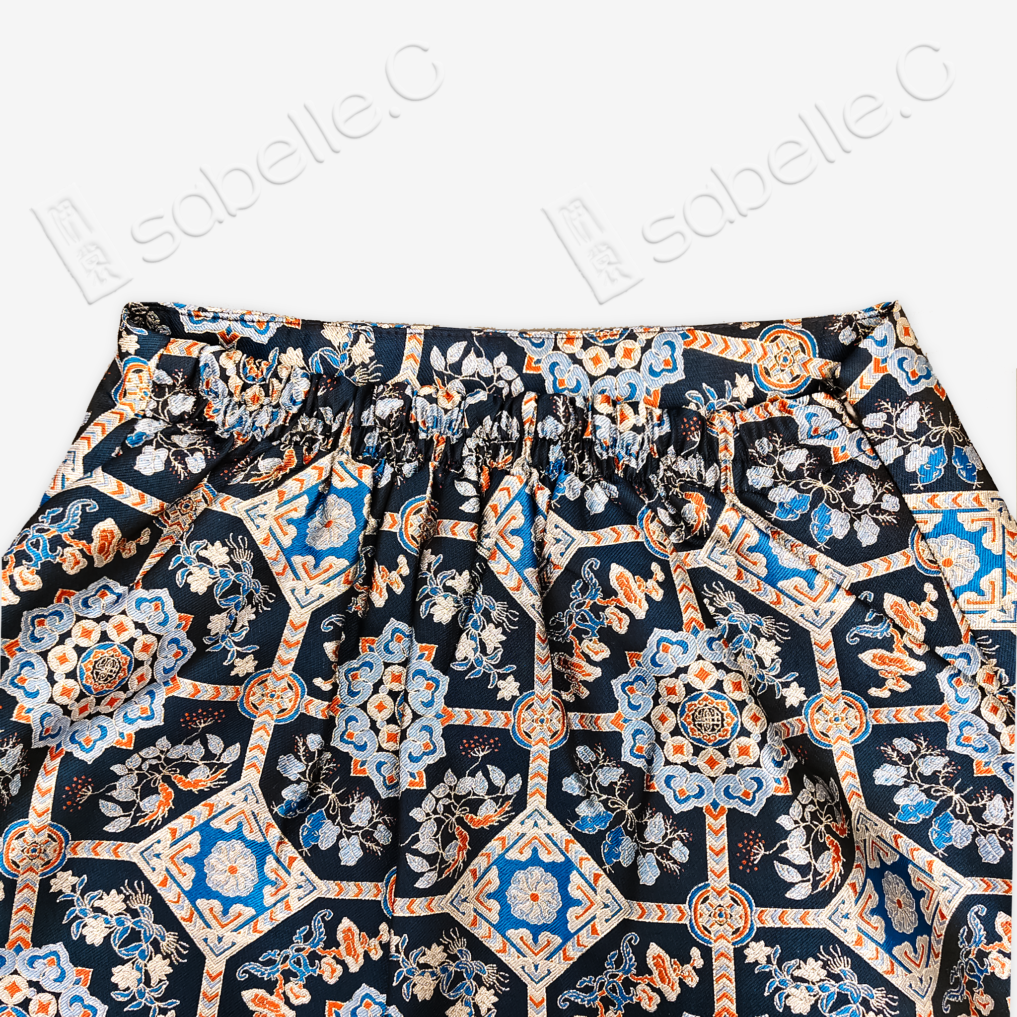 Song Brocade High-Waist Mini Skirt (Elastic Waist)