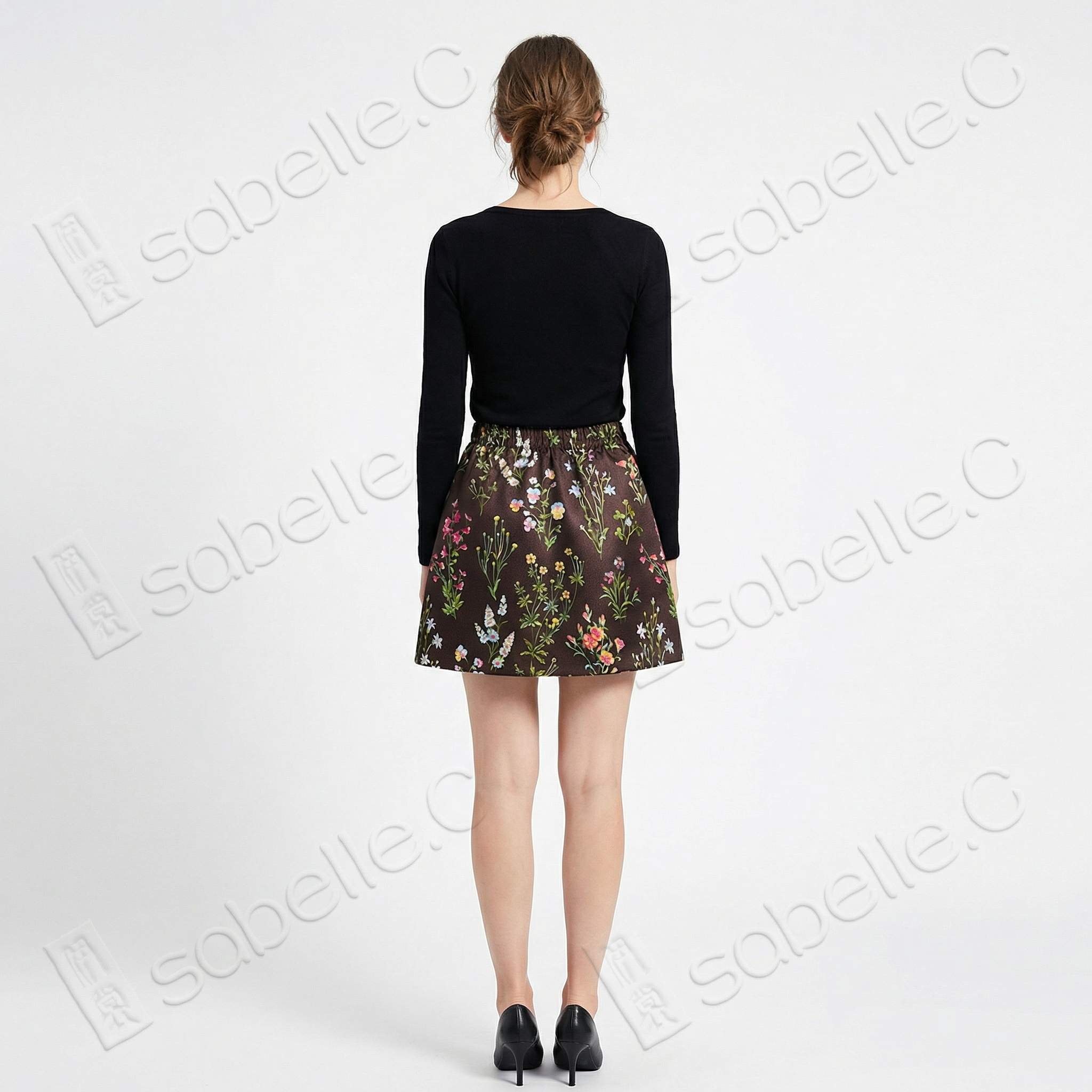 Song Brocade High-Waist Mini Skirt (Elastic Waist)