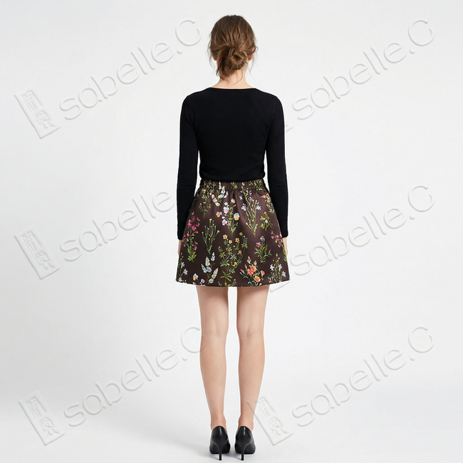 Song Brocade High-Waist Mini Skirt (Elastic Waist)