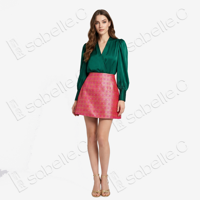 Song Brocade High-Waist Mini Skirt (Elastic Waist)