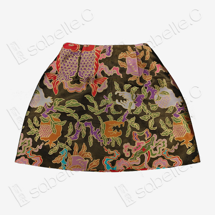 Song Brocade High-Waist Mini Skirt (Elastic Waist)