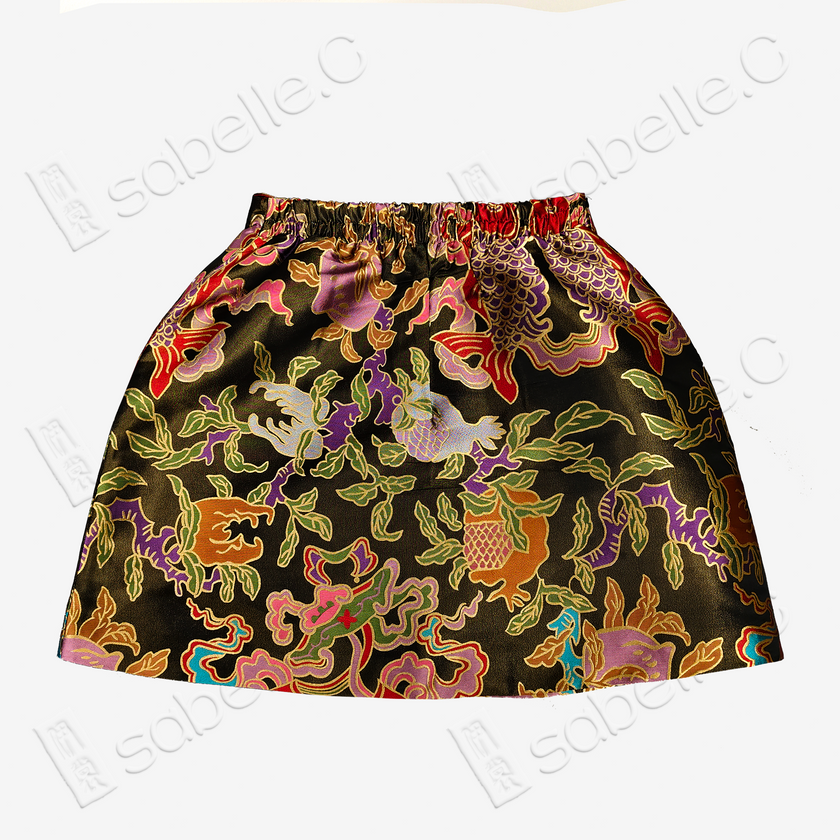 Song Brocade High-Waist Mini Skirt (Elastic Waist)