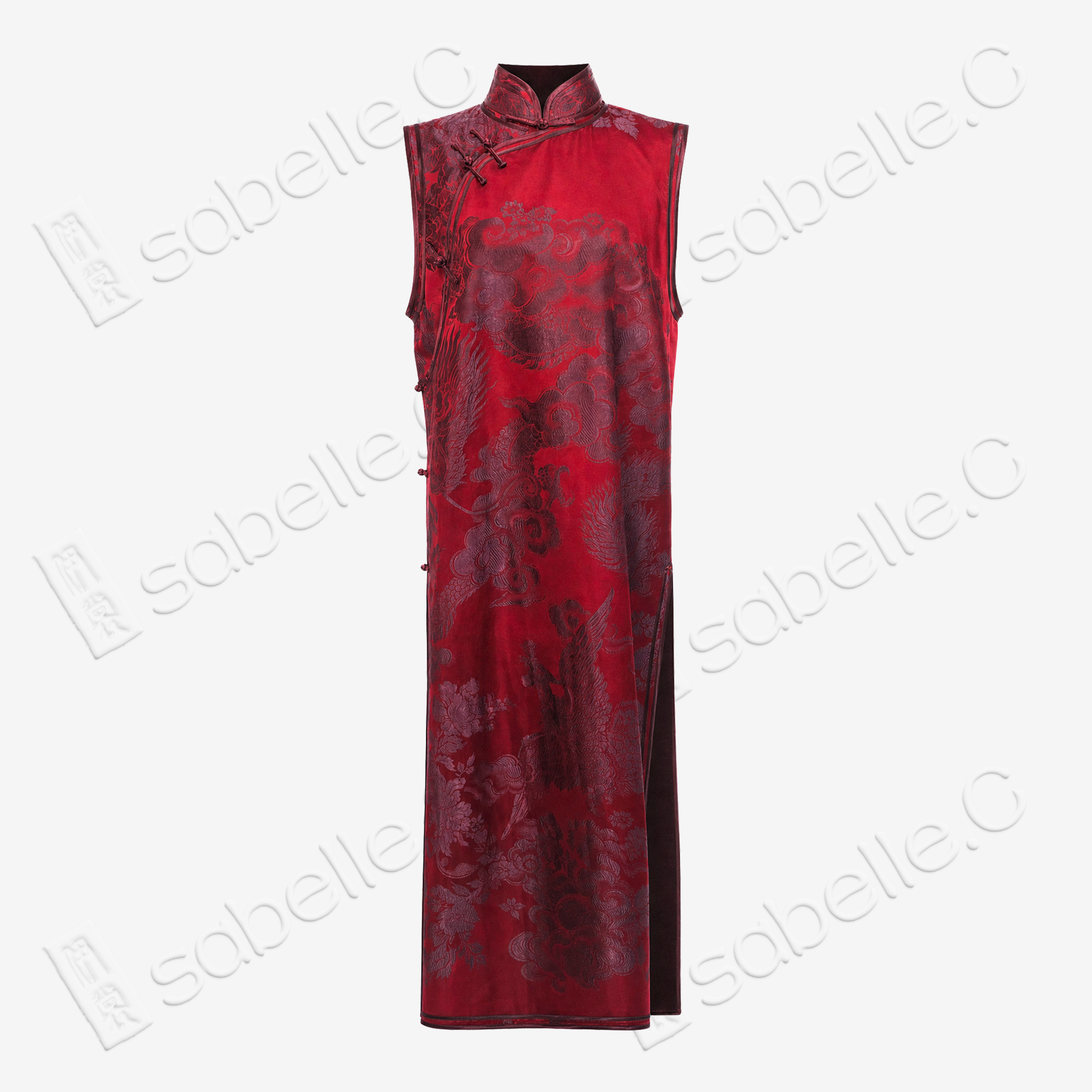 Crimson Phoenix Vintage Silk Satin Qipao - 古董真絲老緞旗袍