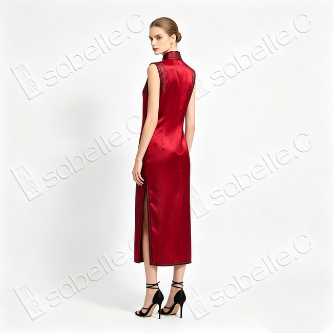 Crimson Phoenix Vintage Silk Satin Qipao - 古董真絲老緞旗袍