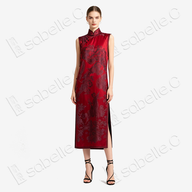Crimson Phoenix Vintage Silk Satin Qipao - 古董真絲老緞旗袍