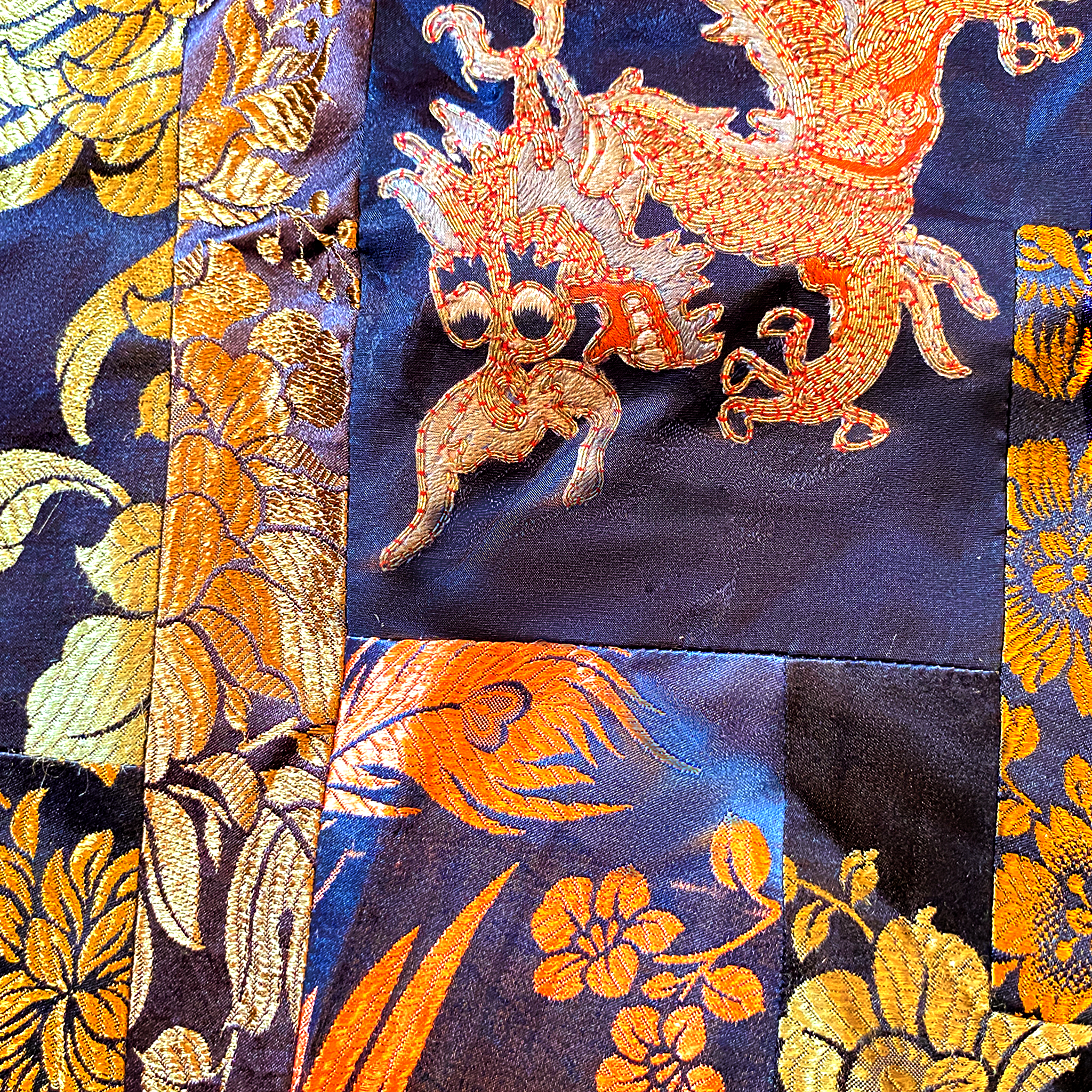 Golden Dragon & Phoenix Patchwork Vintage Silk Dress - 鎏金龙凤古董真絲面料拼接吊帶裙
