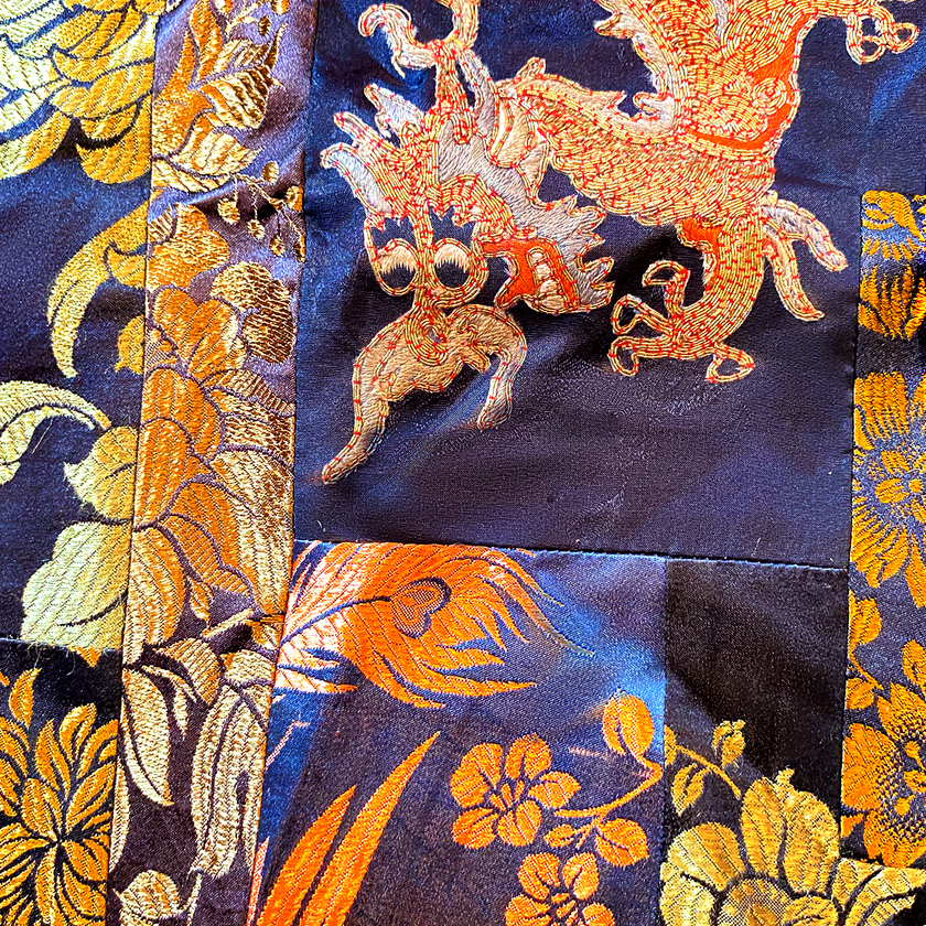 Golden Dragon & Phoenix Patchwork Vintage Silk Dress - 鎏金龙凤古董真絲面料拼接吊帶裙