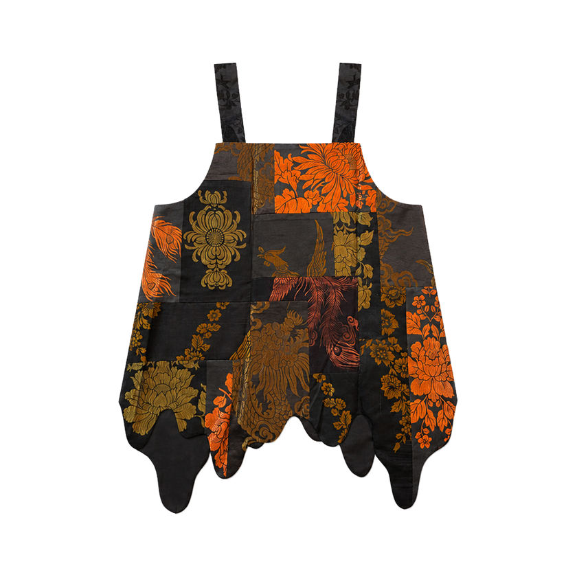 Golden Dragon & Phoenix Patchwork Vintage Silk Dress - 鎏金龙凤古董真絲面料拼接吊帶裙