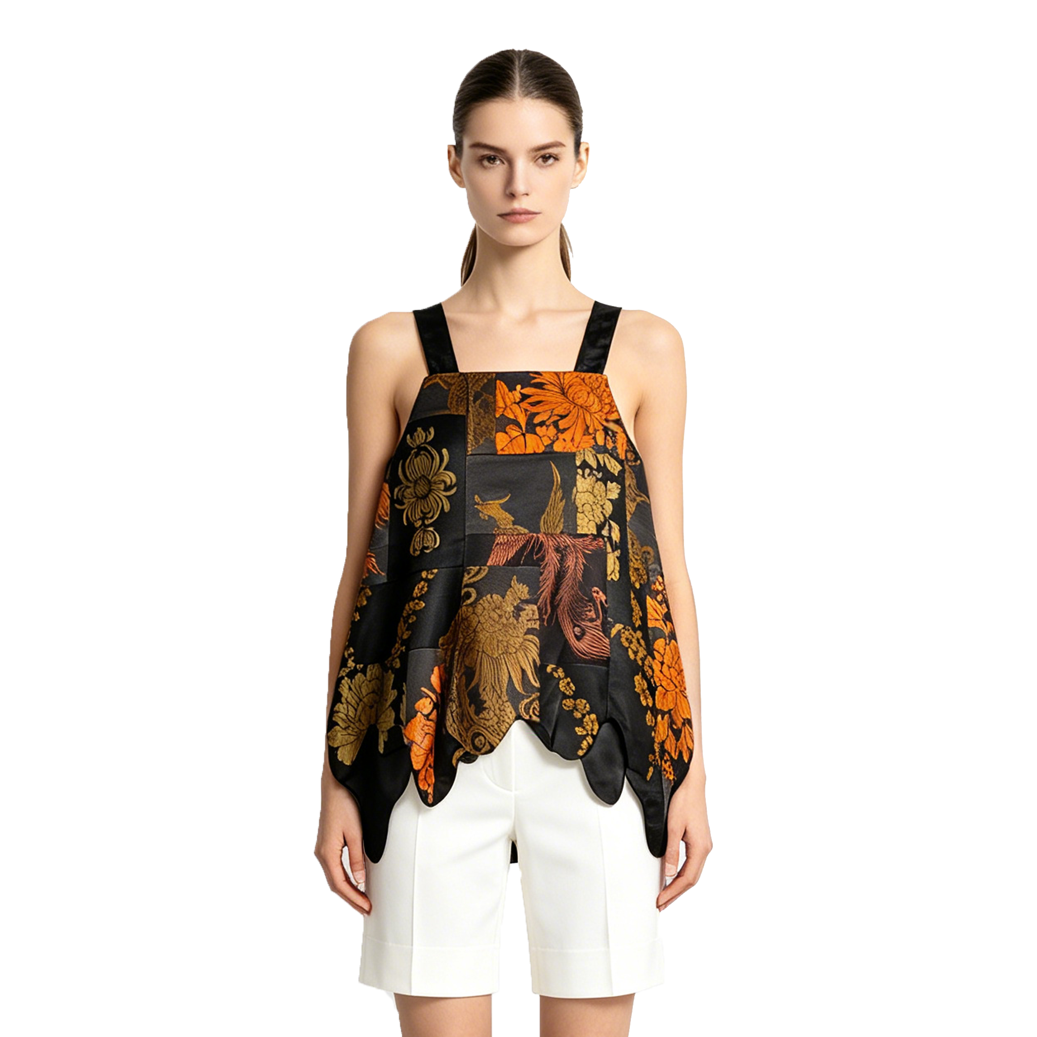 Golden Dragon & Phoenix Patchwork Vintage Silk Dress - 鎏金龙凤古董真絲面料拼接吊帶裙