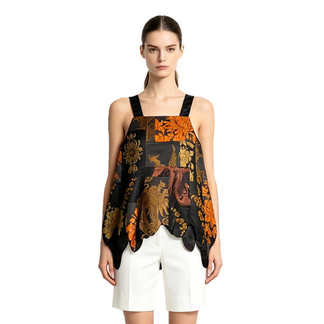 Golden Dragon & Phoenix Patchwork Vintage Silk Dress - 鎏金龙凤古董真絲面料拼接吊帶裙