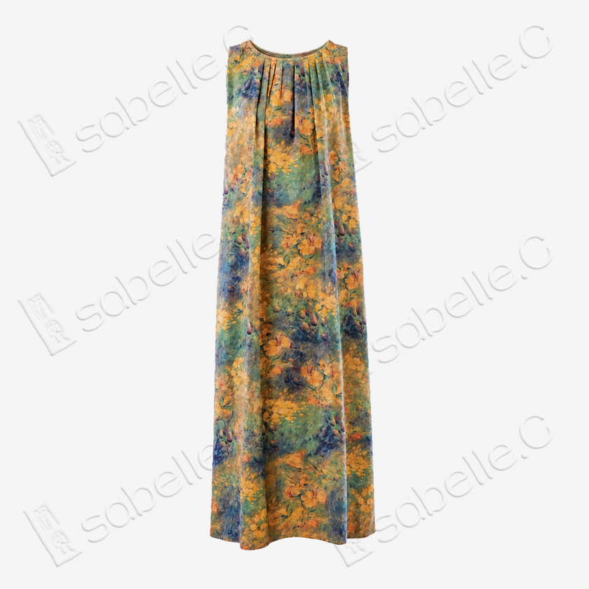 Monet Floral Brook Halter Gambiered Silk Dress - 莫奈花澗掛脖香雲紗長裙