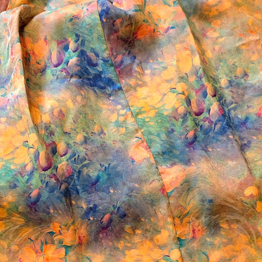 Monet Floral Brook Halter Gambiered Silk Dress - 莫奈花澗掛脖香雲紗長裙