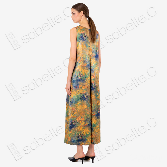 Monet Floral Brook Halter Gambiered Silk Dress - 莫奈花澗掛脖香雲紗長裙