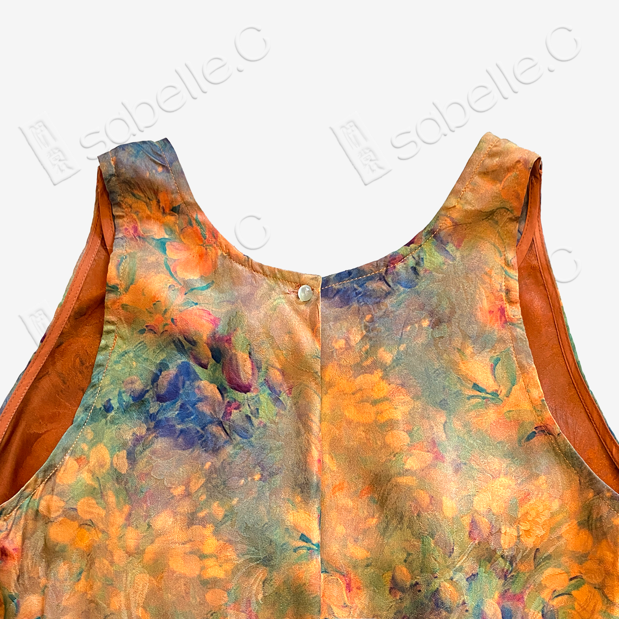 Monet Floral Brook Halter Gambiered Silk Dress - 莫奈花澗掛脖香雲紗長裙