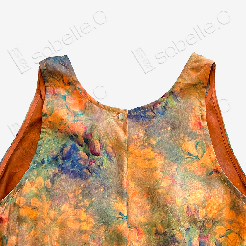 Monet Floral Brook Halter Gambiered Silk Dress - 莫奈花澗掛脖香雲紗長裙