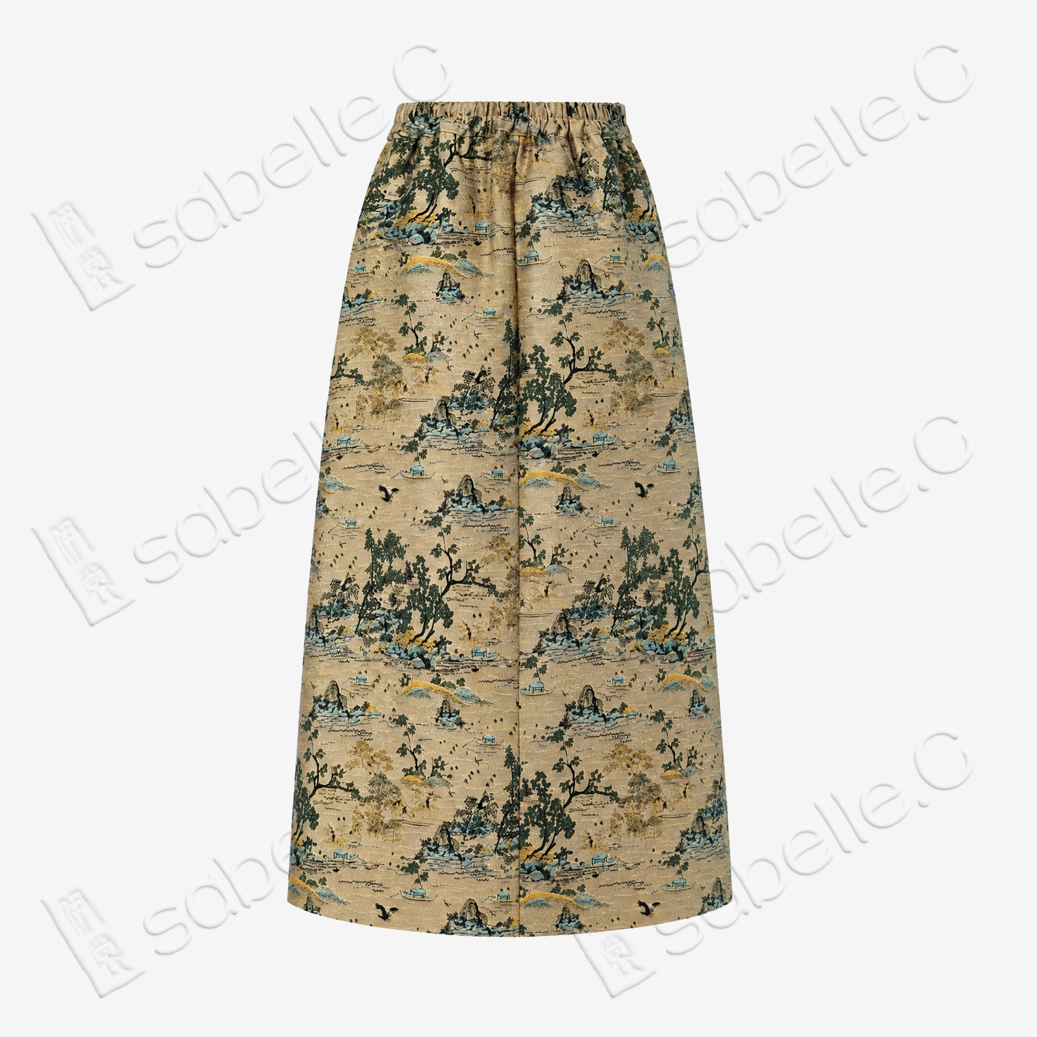Song Brocade High-Waist Skirt (Elastic Waist)-宋錦半身長裙