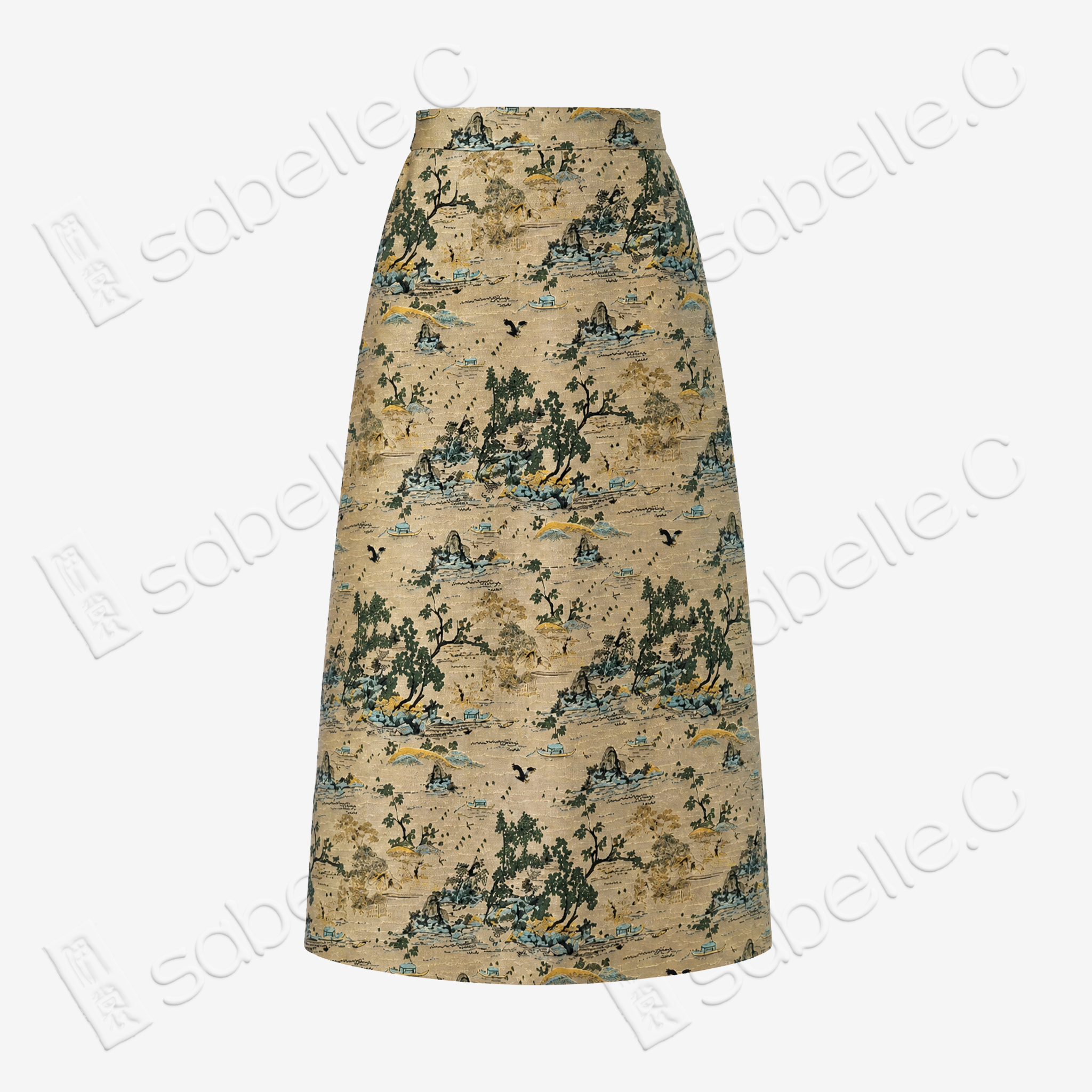 Song Brocade High-Waist Skirt (Elastic Waist)-宋錦半身長裙