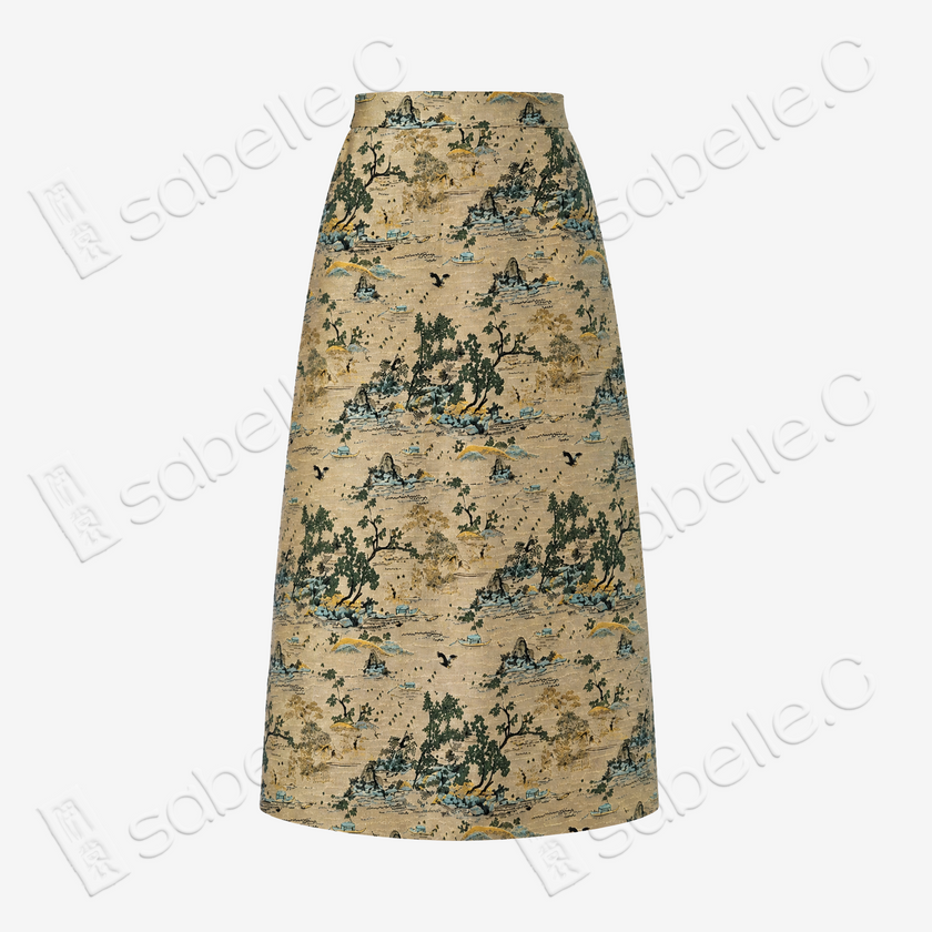 Song Brocade High-Waist Skirt (Elastic Waist)-宋錦半身長裙